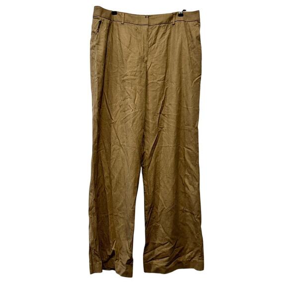 Saks Size 14 Tan Wool Stretch High Rise Wide Leg Dress Pants Office Siren Work - Picture 1 of 12